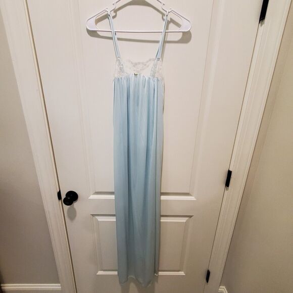 NWOT Vtg Val Mode 2 Pc Peignoir Set Sz XS Blue White Lace Trim 60’s Sheer Robe - Picture 7 of 13